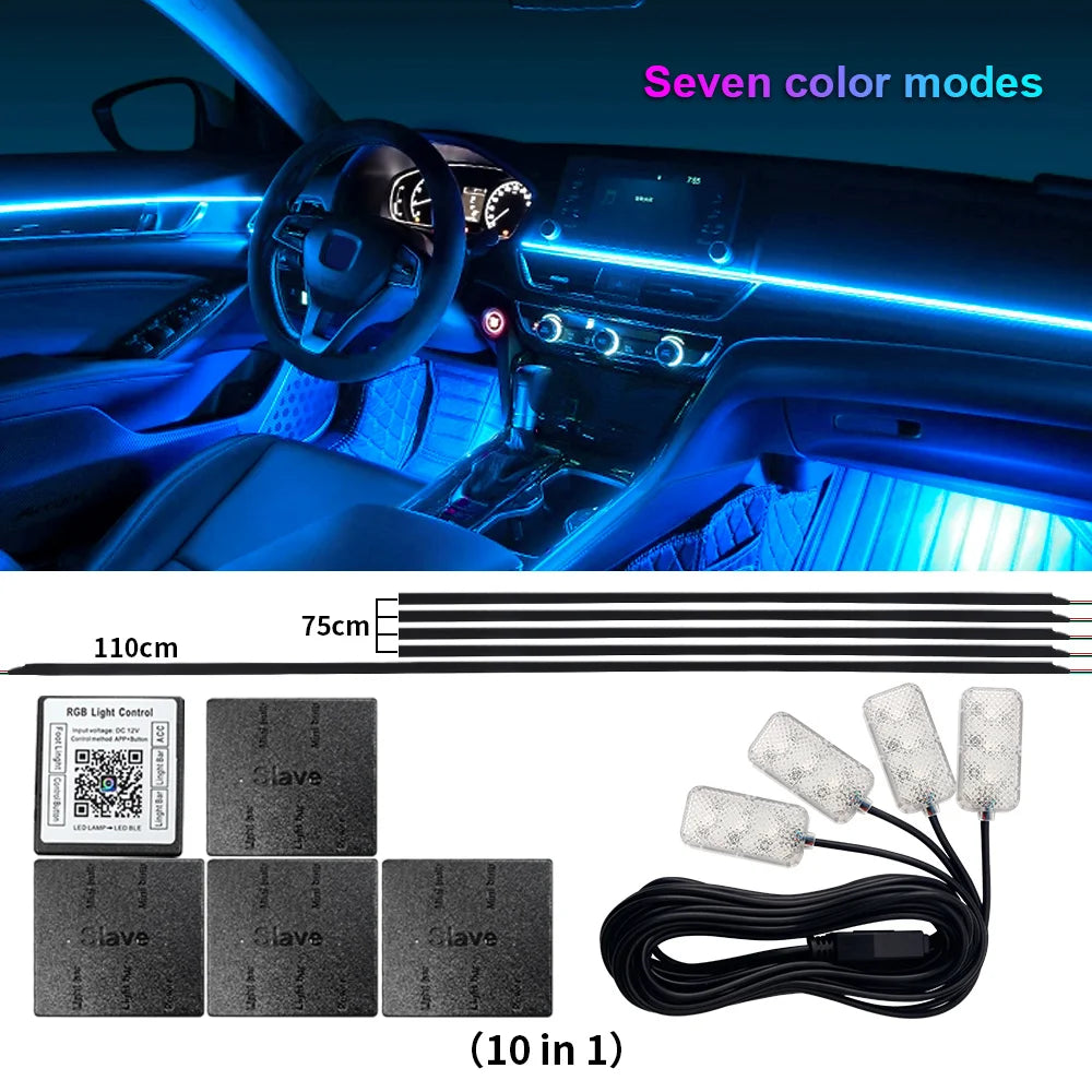 18/22 in 1 Led Acrylic Ambient Lamp 64 213 Color RGB Blutooth APP Control Car Atmosphere Lights Support One Zone Dual Zone 12V