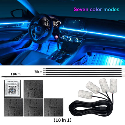 18/22 in 1 Led Acrylic Ambient Lamp 64 213 Color RGB Blutooth APP Control Car Atmosphere Lights Support One Zone Dual Zone 12V