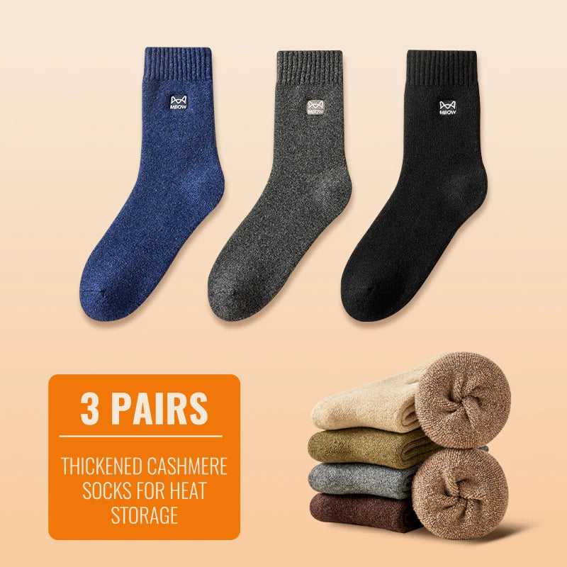 MiiOW Merino Wool Socks Cold Resistant Men Winter Thicken Heated Sock Cashmere Long Sock Snow Boots Retro Brown Warm Towel Socks