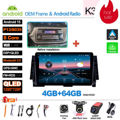 Android 16For NISSAN MICRA KICKS 2017 2018 2019 4G WIFI Car Radio Multimedia Video Player GPS Navigation No 2Din Touch Screen