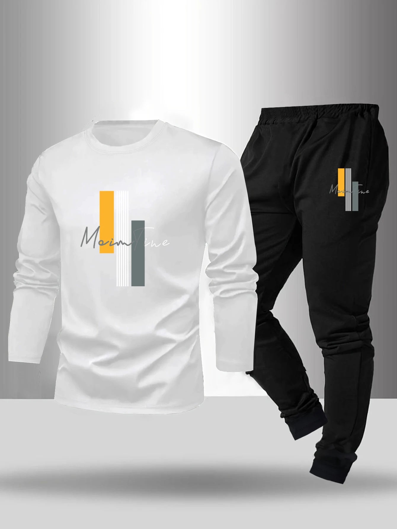 2-piece men's sleepwear set for spring summer autumn winter long sleeved pants letter patterned base shirt home wear set