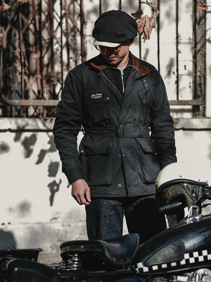 Non Stock International Wax Jacket Vintage Motorcycle Biker Coat with Multi-Pocket