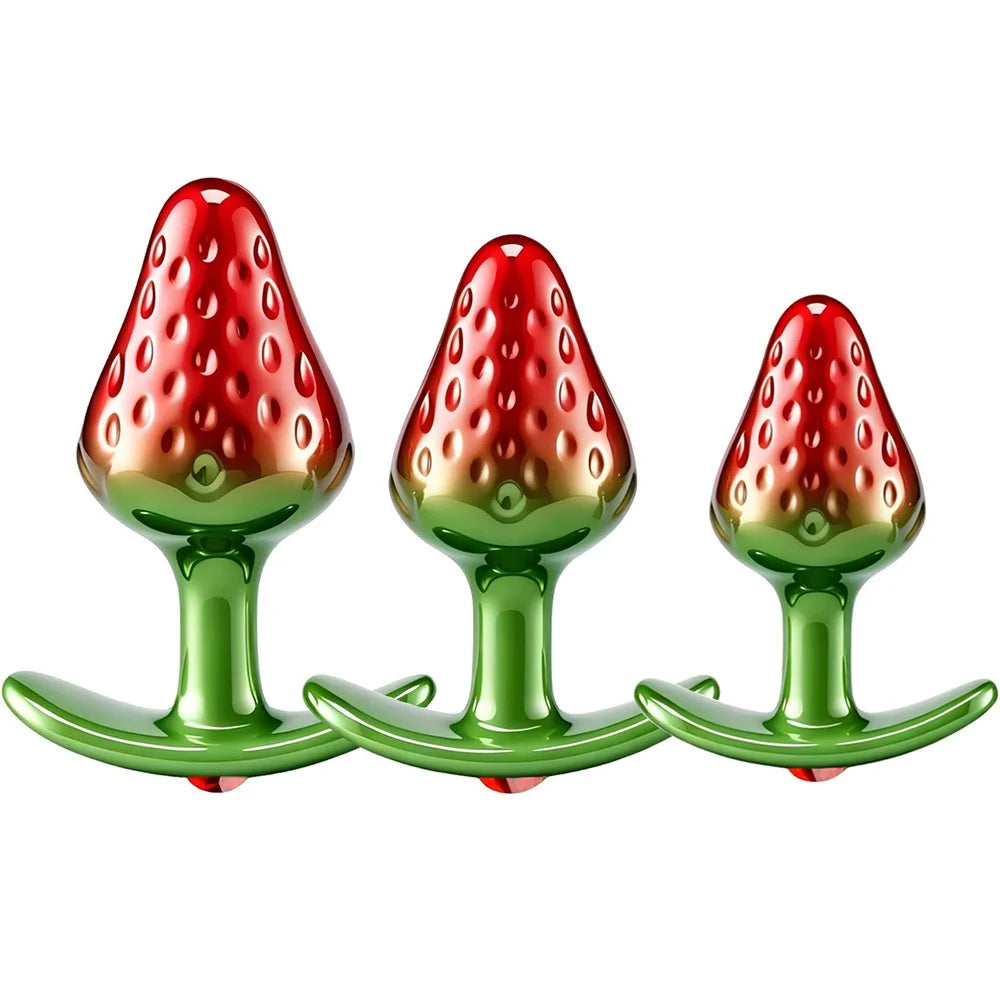 Strawberry Metal Anal Beads Butt Plug Set Small Medium Large Wearable Anal Plug Jewelry Anal Sex Toy For Man Woman