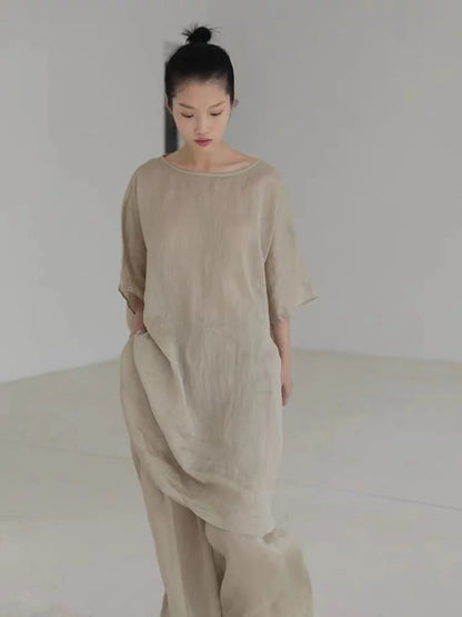 New Women's Chinese Zen Cotton Linen Shirt Drifting Silk  Wide Leg Pants Three Piece Set Summer Season Fashion Trend