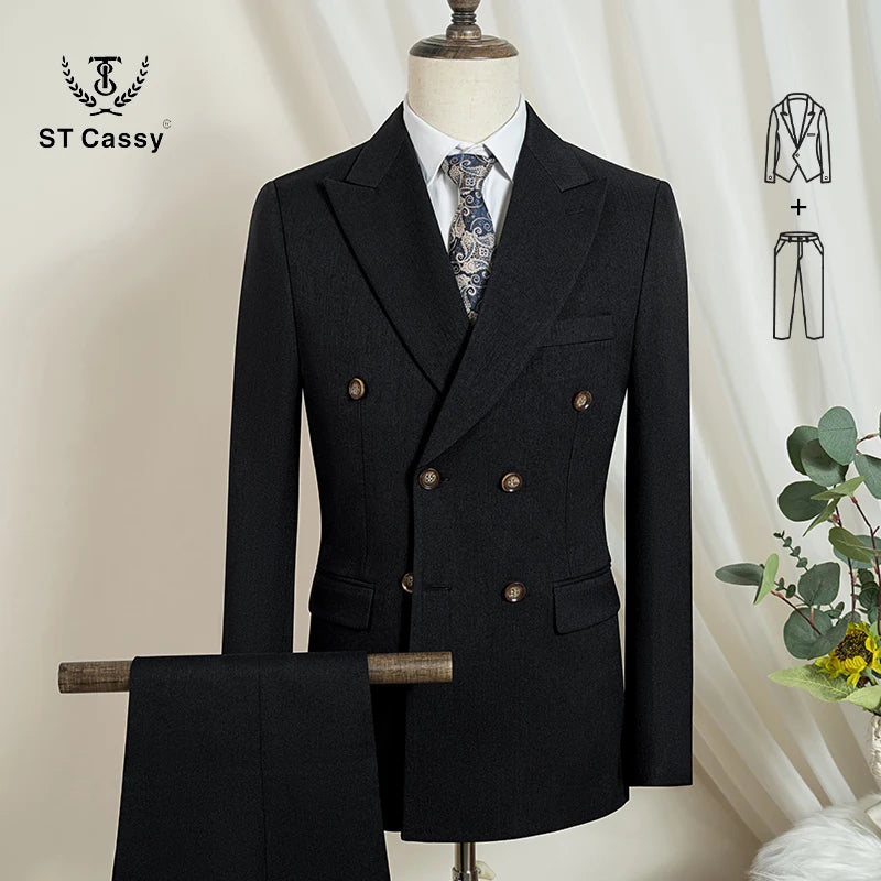 ST Cassy 2-Piece Set (Jacket + Pants) Double-Breasted Man Suit Blue Modern Wedding Suits for Men Slim Fit Business Office Suit