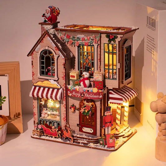 DIY Wooden Miniature Model Kits Enchanted Christmas Cottage 3D Puzzle Dollhouse With Furniture for Friends Birthday Gifts