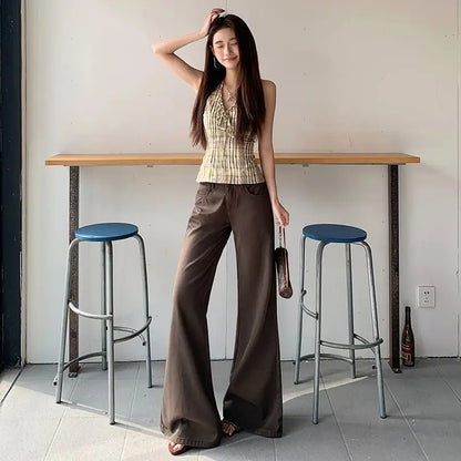 Spring 2026 Anti-wrinkle Flared Black Slimming Casual Pants New Thin Low-waisted Loose Flared Pants