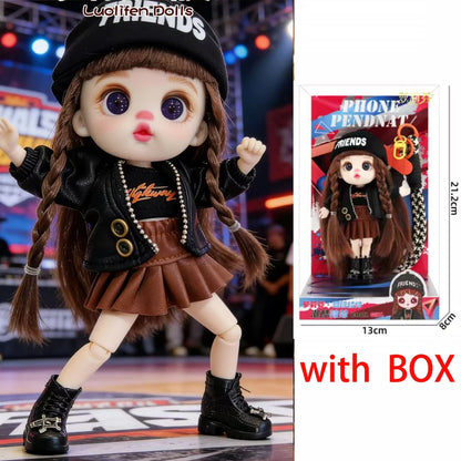 13cm Bjd Doll Trendy Collectible Toy Four Series Styles Changeable Outfit Phone Backpack Pendant Free Dopamine Color Lanyard Mul