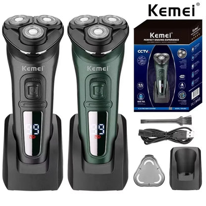 Kemei LCD Dislay Waterproof Electric Shaver For Men Wet Dry Neck Beard Electric Razor Facial Shaving Machine Rechargeable