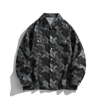 Men's Denim Shirt New Spring Summer Fashion Breathable Cotton Blend Jacquard Pattern Long Sleeve Top Street Urban Commuter Wear