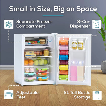 2.6 Cu.Ft Mini Fridge with Freezer- Single Door Compact Refrigerator with Glass Shelves for Homes