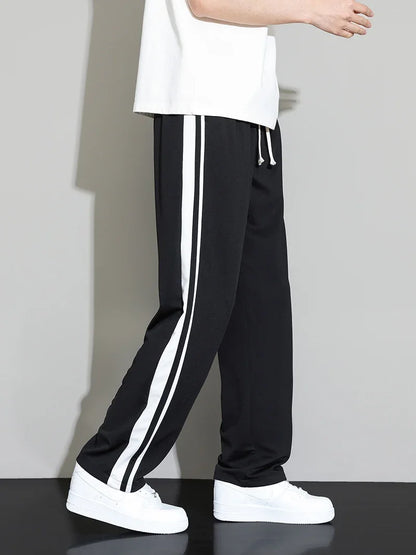 Summer New Men Sweatpants Joggers Straight Pants Neutral Breathable Loose Outdoor Quick Drying Fabric Striped Casual Trouser
