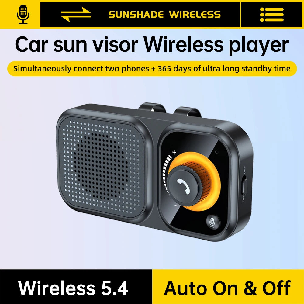 Bluetooth 5.4 Sun Visor Clip Handsfree Car Kit Wireless Audio Receiver MP3 Music Player Speakerphone with Button Support Siri