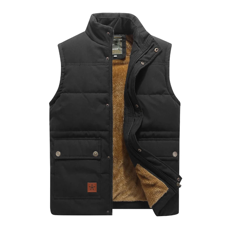 Plus Size 8XL Male Fleece Lined Waistcoat Thick Warm Cargo Vests Men Brand Clothing Winter Vest Jackets Fur Mens Sleeveless Coat