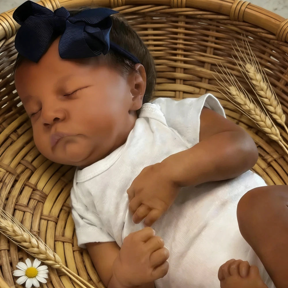 BZDOLL 16.54inch 42cm Asleep Reborn Baby Doll with Soft Cloth Body Toy Lifelike Black Skin Doll Lovely Birthday Gift for Kid