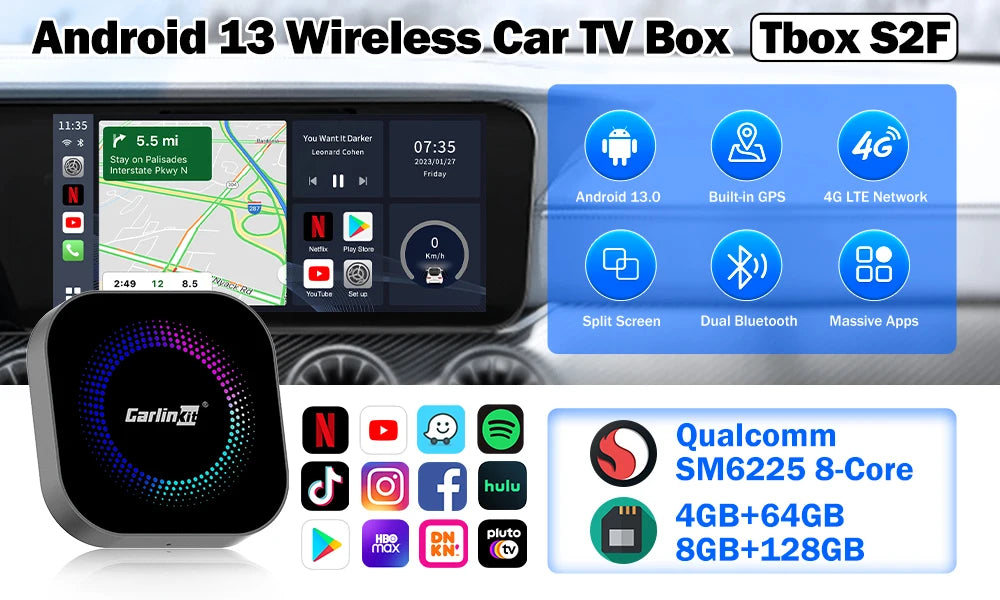 CarlinKit CarPlay Ai Box Android 15 Ultra2 SM6350 8GB+128GB Smart Android TV Box Wireless CarPlay Android Auto GPS For OEM Cars