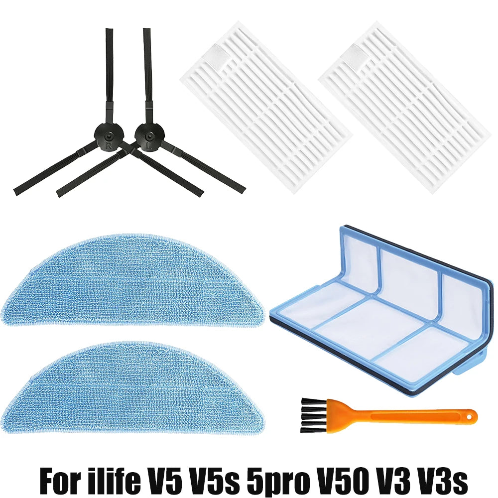 For ilife v5s v5 pro x5 V5 V3 v5s pro V50 V55 side Brush hepa Filter Mop Cloth magic paste accessories  vacuum cleaner parts