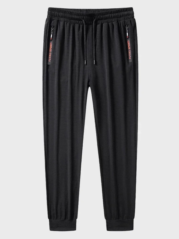 Men's Summer Ice Silk Jogger Sweatpants Zipper Pockets Breathable Running Gym Workout Athletic Mesh Pants Drawstring Design