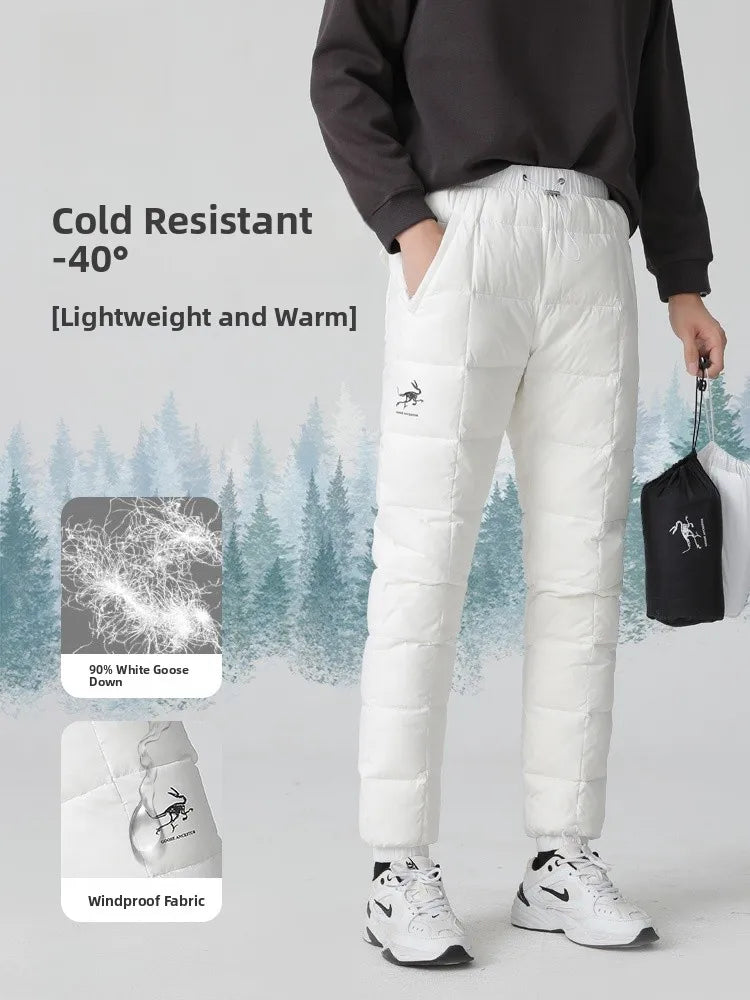 Goose Ancestor Men's down Pants High Waist Thickened Snowboarding Pants White Goose down Outerwear Casual Long Pants