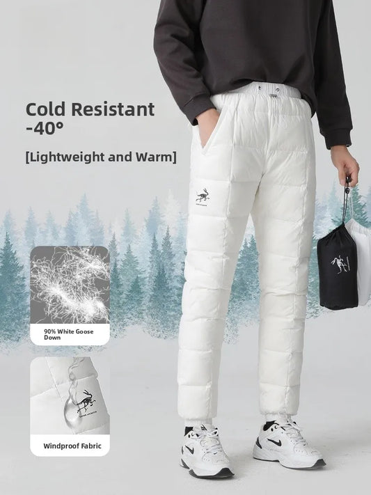 Goose Ancestor Men's down Pants High Waist Thickened Snowboarding Pants White Goose down Outerwear Casual Long Pants