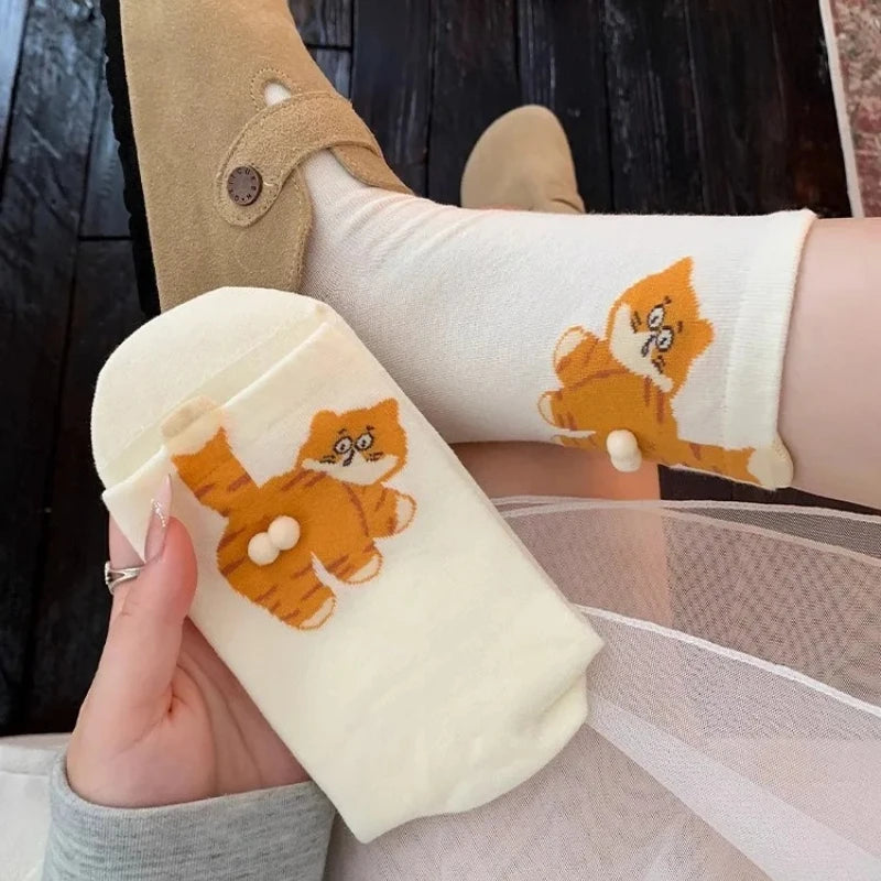 1pairs  Cat Printed Three Dimensional Mid Tube Socks Sweat Absorbing Breathable Soft Casual Couples Socks for Men Women