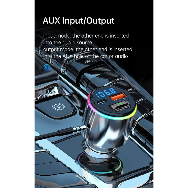 News AUX Player RGB LightBluetooth FM Transmitter Handsfree Car MP3 Player Stereo Car FM Modulator PD30W Quick Charge QC3.0