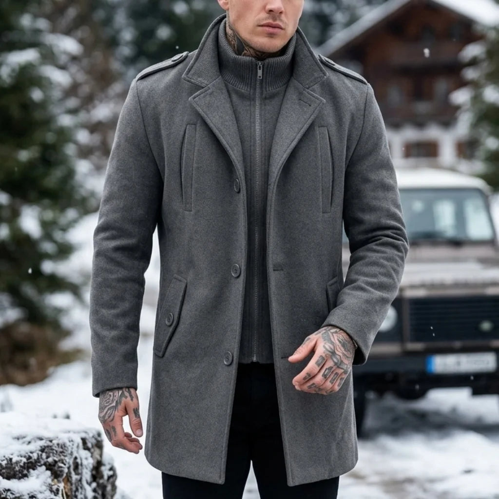 New Autumn-Winter Men's Double-Layered Trench Coat Multi-Pocket Windproof Design Business Casual to Streetwear Mans Wool Blends
