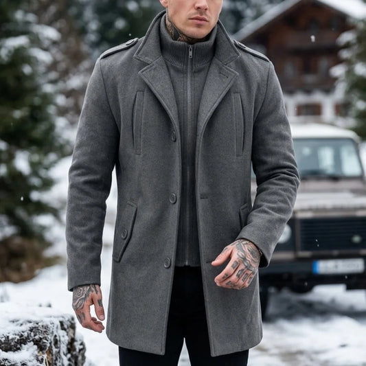 New Autumn-Winter Men's Double-Layered Trench Coat Multi-Pocket Windproof Design Business Casual to Streetwear Mans Wool Blends