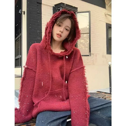 Autumn and Winter Thick Hoodies Cold Red Korean Women's Hooded Sweatshirts Warm Female Top Clothing Essential Coat Cheap New In