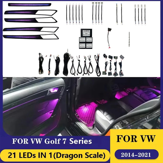 21 in 1 Ambient Lighting Kit for VW Golf 7 2014-2021 Car Interior Acrylic Guide Fiber Strip 64 Color Decoration Atmosphere Lamp
