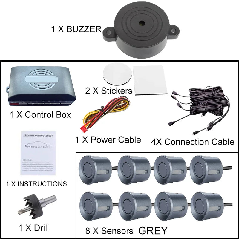 Universal 8 Sensor Parking Kit 22mm 12V Car Truck Buzzer Alarm Reverse Backup Radar Detection System
