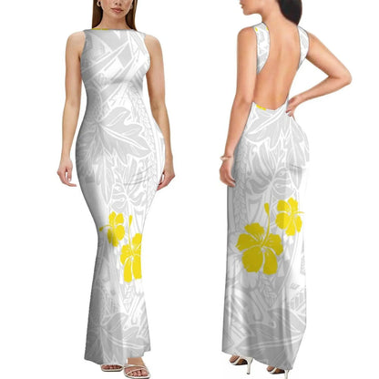 Dropshipping Custom Retro Style Design Elegant Ladies Club Dress Hawaiian Print Sleeveless Backless Dress New Zealand Prom Dress
