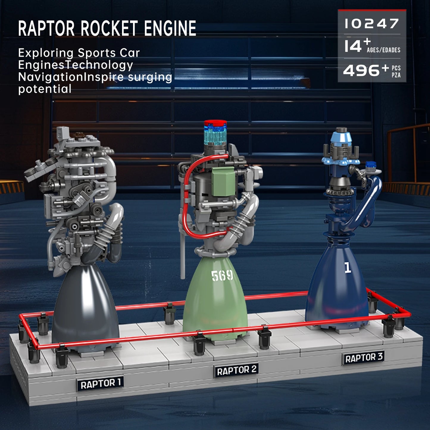 Mould King 10247 Raptor Rocket Engine Building Blocks Science and Education Model Power Drive Kids STEM Toy Adults Creative Gift