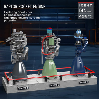 Mould King 10247 Raptor Rocket Engine Building Blocks Science and Education Model Power Drive Kids STEM Toy Adults Creative Gift