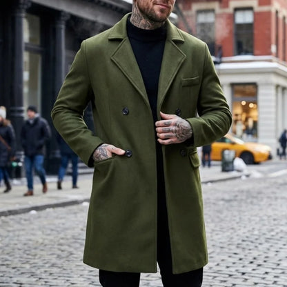 Winter Men's Wool Blends Double-Breasted Knee-Length Trench Coat  Timeless Business-Casual Long-Length Outerwear Jacket for Men