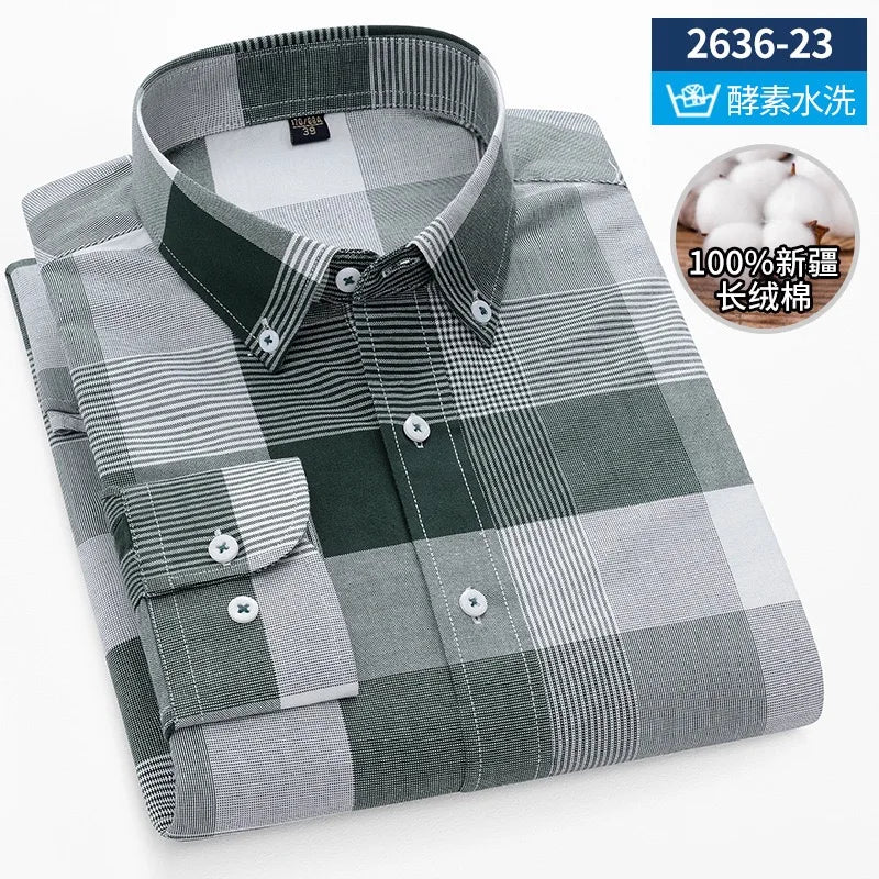 Men's long sleeve shirt pure cotton breathable comfortable business casual slim top shirt trend spring and summer formal wear