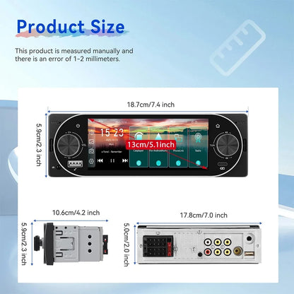 5.1Inch 1Din Car Radio MP5 IPS HD Player Support Wireless Carplay Android Auto Bluetooth FM AM RDS Stereo USB WIFI Video Player