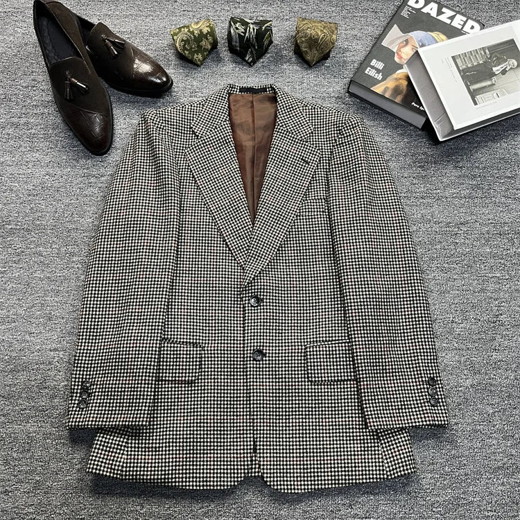Vintage Unisex Woolen Suit Jacket Simple Casual Plaid Retro Style Warm Windproof Interview Commuting Business Casual Wear
