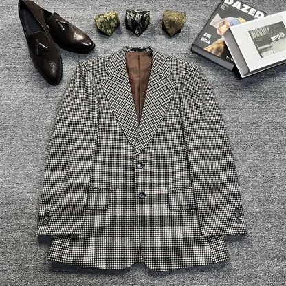Vintage Unisex Woolen Suit Jacket Simple Casual Plaid Retro Style Warm Windproof Interview Commuting Business Casual Wear