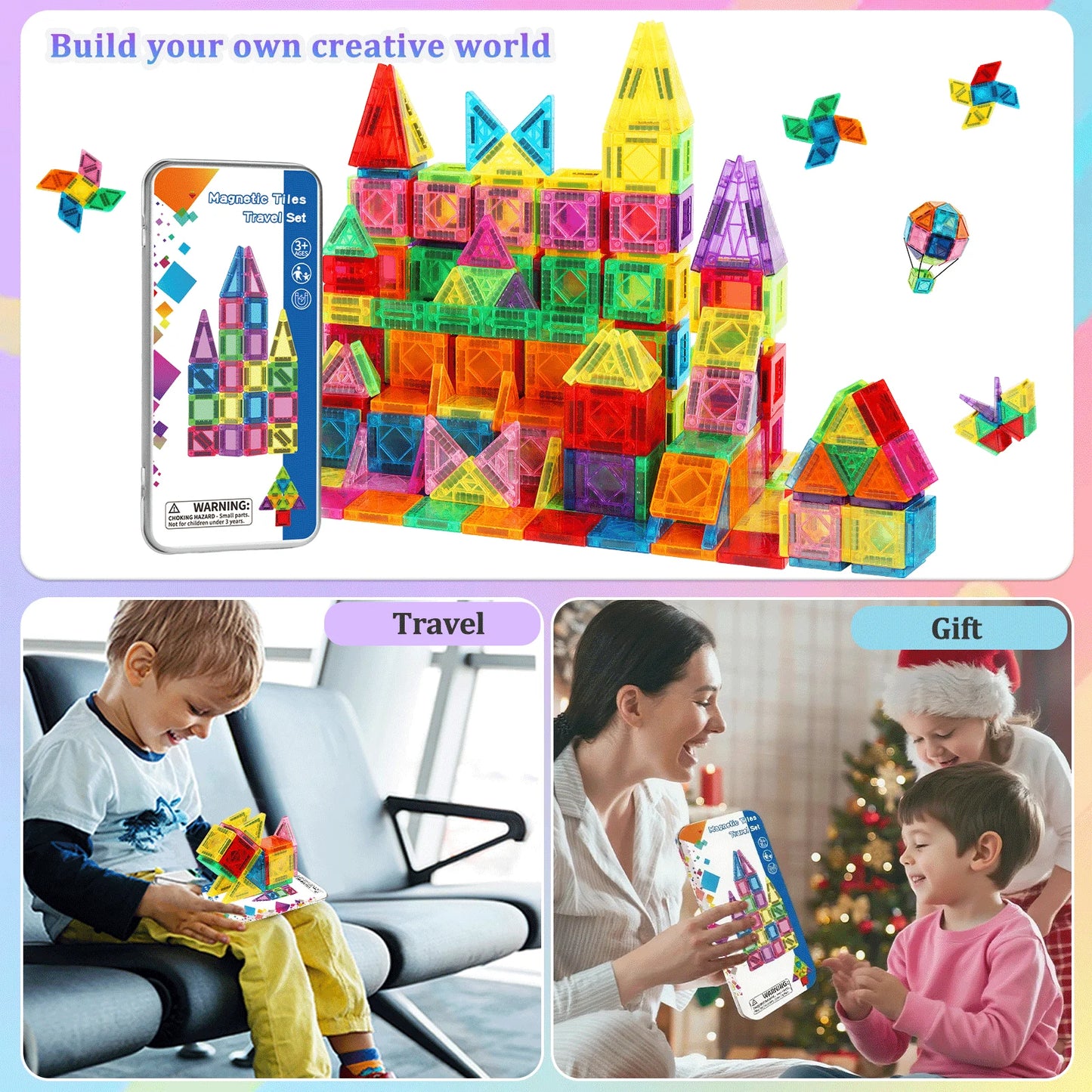 Mini Magnetic Building Blocks for Kids, Portable Travel Set. STEM Learning & Creative Construction. Perfect Gift for Birthdays