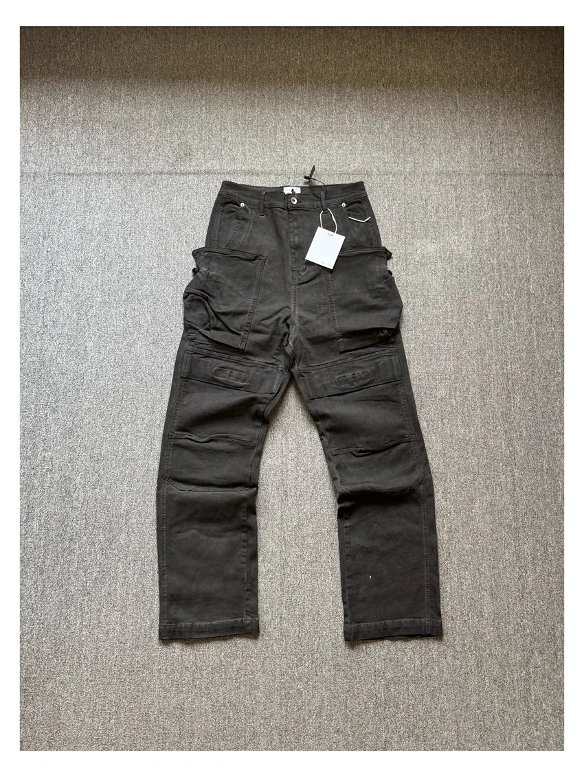 High Street RO Style Denim Pants Men's 24SS Cargo Dirty Washing Old Multi Pocket Workwear Jeans Straight Leg Pant Men Clothing