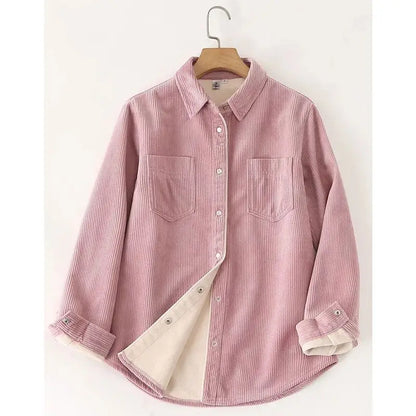 Autumn Winter Thickened Fleece Women's Long Sleeve Shirt Pure Color Corduroy Open Cardigan Loose Top Outerwear Jacket