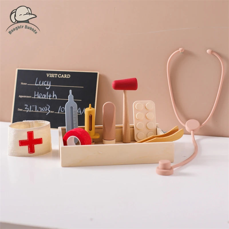 Baby Doctor Simulation Toy Set Silicone/Wooden Medical Simulation Toys Baby Educational Games For Intelligence Children's Gifts