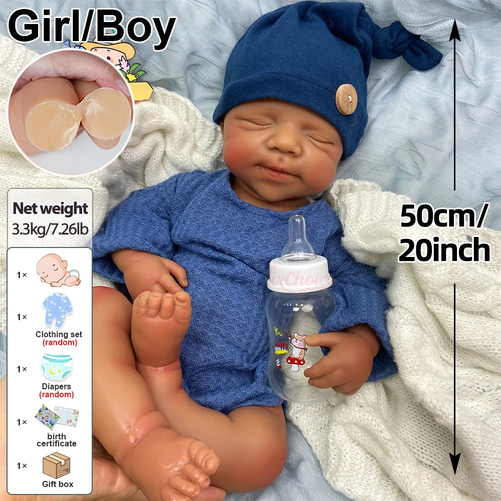 20Inch Hand-Painted Silicone Reborn Baby Girl/Boy Realistic Skin Texture Can Use Pacifiers Doll for Adult Collectors and Display