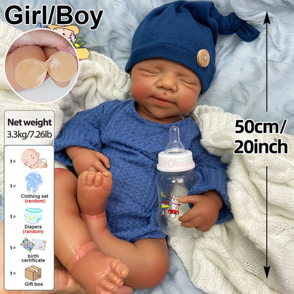 20Inch Hand-Painted Silicone Reborn Baby Girl/Boy Realistic Skin Texture Can Use Pacifiers Doll for Adult Collectors and Display