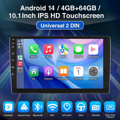 7"/9"/10“ 2 DIN Android 15 4+64G Car Stereo Multimedia Player Universal Carplay Android Auto GPS Navigation FM Radio Touchscreen