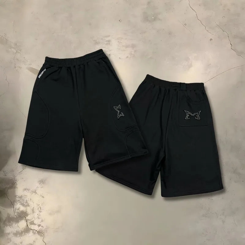 2026ss Summer Embroidery Mertra Shorts High Street Men Women Casual Drawstring Patchwork Splicing Cotton Short Pants