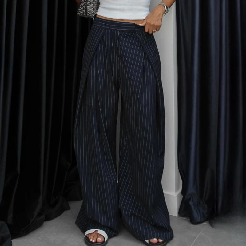 Women's Baggy Pants Woman Trousers Striped Wide Leg Pants Ladies Fashion Casual y2k Pants 2025 Autumn Elegant Pleated Long Pants