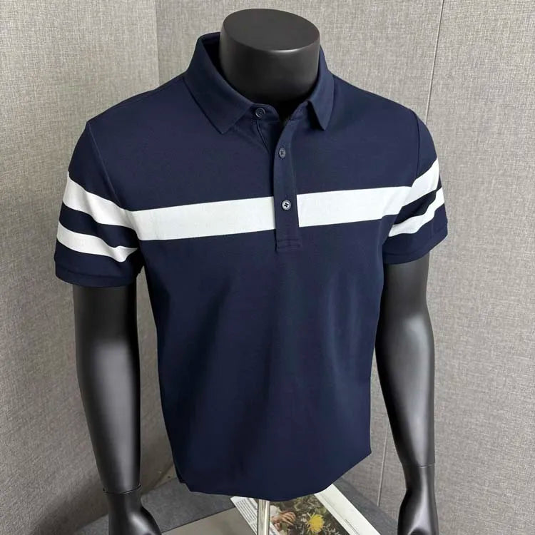 Fashion Stripes~ Men's Polo Shirt Short Sleeve Summer New Loose Fit Collared T-Shirt for Young and Middle-Aged Business