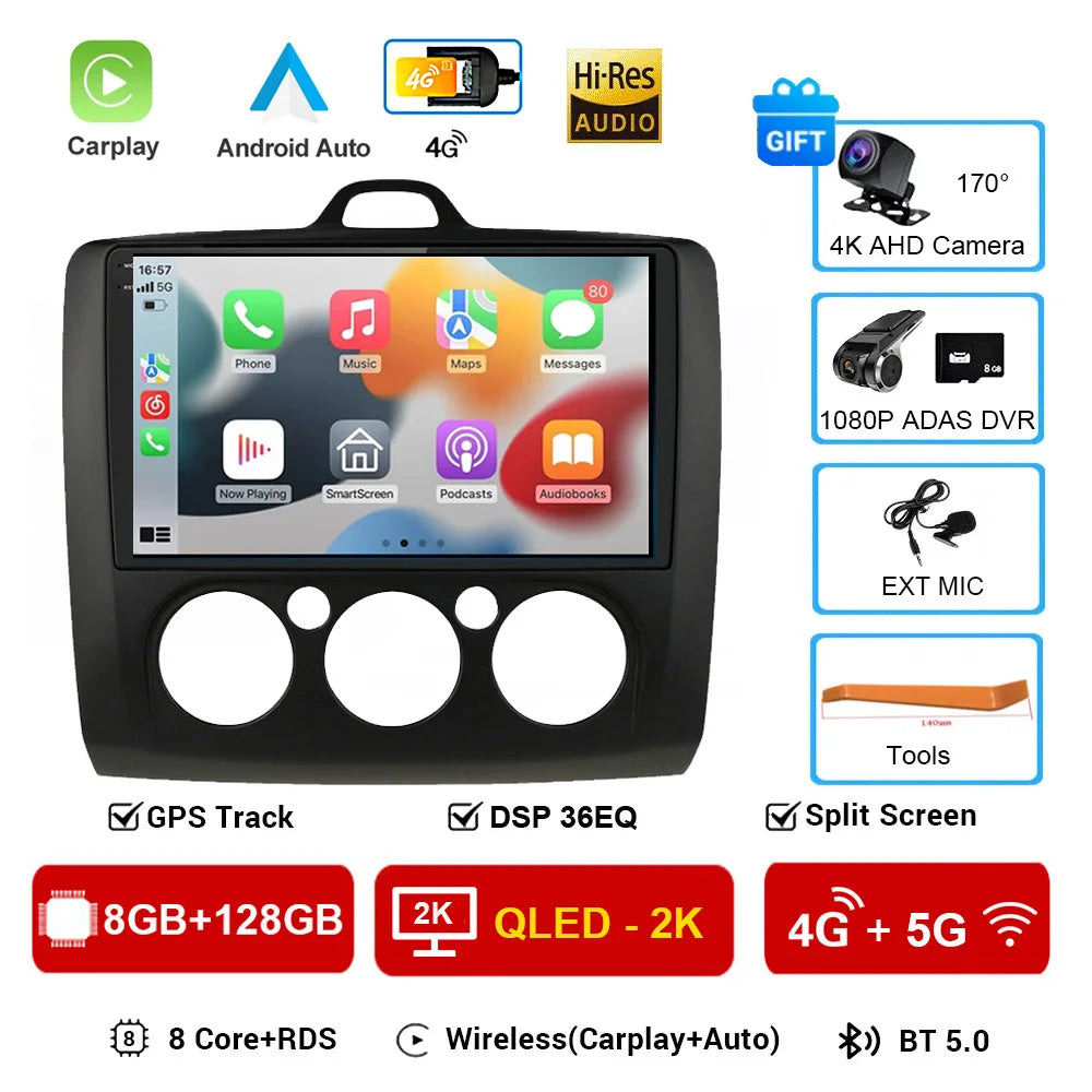 For ford focus 2 Mk2 2004-2008 2009 2010 2011 Android Auto GPS 2din autoradio GPS 2din DVR Android 16 Car Radio 4G+WIFI Carplay